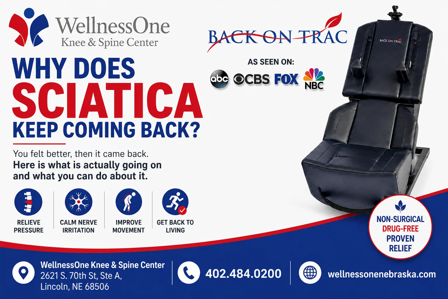 Sciatica treatment in Lincoln, NE at WellnessOne Knee and Spine Center